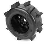 PRO1026810 Pro-Line 1/8 Sand Paw HP BELTED F/R 3.8" MT Tires Mounted 17mm Black Raid (2)-WHEELS AND TIRES-Mike's Hobby