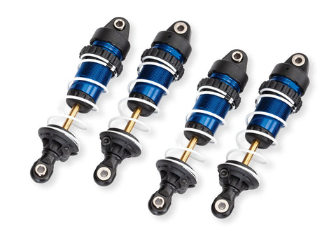 TRA10765-BLUE Blue Aluminum Mini GTR Long Shocks & Springs (4)-PARTS-Mike's Hobby