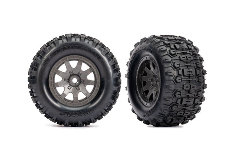 TRA10771-GRAY T&W GRAY WHEEL SLEDGEHAMMER TIRES MINI MAXX-WHEELS AND TIRES-Mike's Hobby