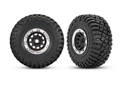 TRA10870-STBLK 1.4" Black & Chrome Wheels w/ BFG Mud-Terrain Tires (2)-WHEELS AND TIRES-Mike's Hobby