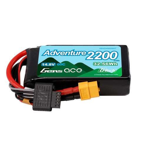 GEA224S60X6GT Gens ace 2200mAh 4S 60C 14.8 V G-Tech Adventure Lipo Battery Pack with XT60 Plug-LiPo Battery-Mike's Hobby