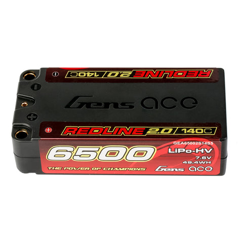 GEA65002S14S5 Gens Ace Redline 2.0 2S Shorty LiHV Battery 140C (7.6V/6500mAh) w/5mm Bullets-LiPo Battery-Mike's Hobby