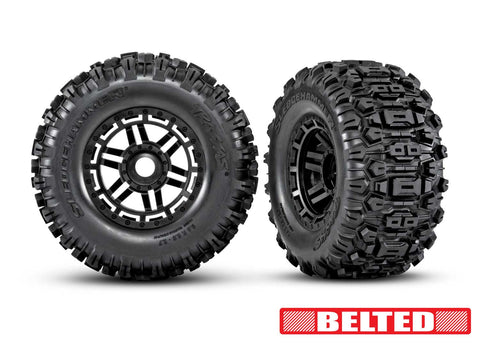 TRA8979 T&W BLK WHL W/SLEDGEHMR AT TIRE BELTED-WHEELS AND TIRES-Mike's Hobby