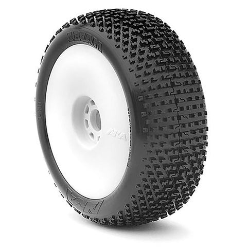 AKA14001QRW AKA 1/8 I-Beam Super Soft Long Wear Pre-Mounted Tires, White EVO Wheels (2): Buggy-WHEELS AND TIRES-Mike's Hobby