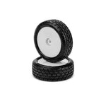 JCO4121-1211 JConcepts 1/16 Dirt Trac Mini Front Pre-Mounted 2WD Buggy Tires, White Wheels, Green Compound (2)-WHEELS AND TIRES-Mike's Hobby
