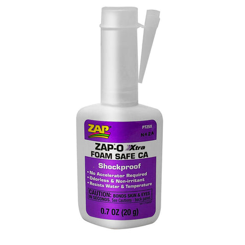 PAAPT25X Zap-O Xtra Foam Safe CA Glue, .7 oz-Glues and Adhesives-Mike's Hobby