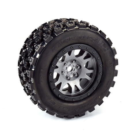 PRO1013114 Pro-Line Limited Edition Badlands MX43 Pro-Loc F/R Mounted 24mm Gray/Black Impulse (2): X-MAXX-WHEELS AND TIRES-Mike's Hobby