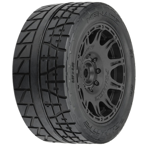 PRO1020511 PRO-LINE 1/6 Menace HP BELTED F/R 5.7” Tires MTD 24mm Black Raid 8x48 Hex (2)-WHEELS AND TIRES-Mike's Hobby
