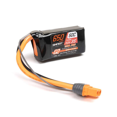 SPMX-1051 Spektrum 11.1V 650mAh 3S 50C Smart G2 Trail Pro LiPo Battery: IC2-LiPo Battery-Mike's Hobby