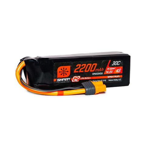 SPMX224S30 2200mAh 4S 14.8V Smart G2 LiPo 30C; IC3-LiPo Battery-Mike's Hobby