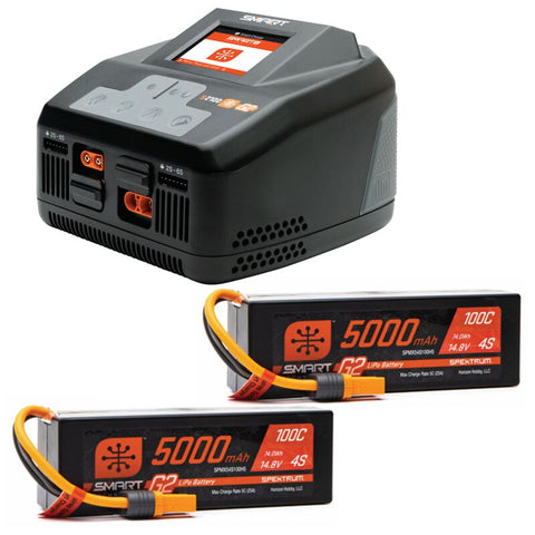 SPMXPSS850 Spektrum Smart Powerstage 8S Surface Bundle: (2) G2 5000mAh 4S LiPo IC5 & S2100 Charger-COMPLETER PACK-Mike's Hobby