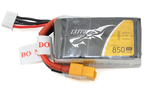 TAA8503S75XT6 Tattu 3S LiPo Battery 75C (11.1V/850mAh) w/XT-60 Connector-LiPo Battery-Mike's Hobby