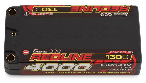 GEA40002S13D5 Gens Ace Redline 2S LiHV LiPo LCG Battery 130C (7.6V/4000mAh) w/5mm Bullets-LiPo Battery-Mike's Hobby