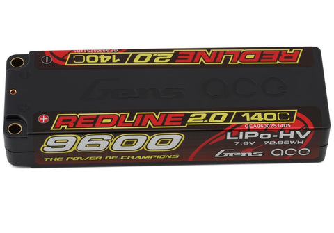 GEA96002S14D5 Gens Ace Redline 2.0 2S LiHV Battery 140C (7.6V/9600mAh) w/5mm Bullets-LiPo Battery-Mike's Hobby