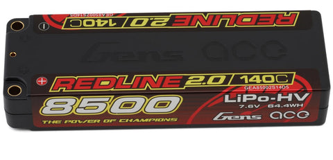 GEA85002S14D5 Gens Ace Redline 2.0 2S LiHV Battery 140C (7.6V/8500mAh) w/5mm Bullets-LiPo Battery-Mike's Hobby