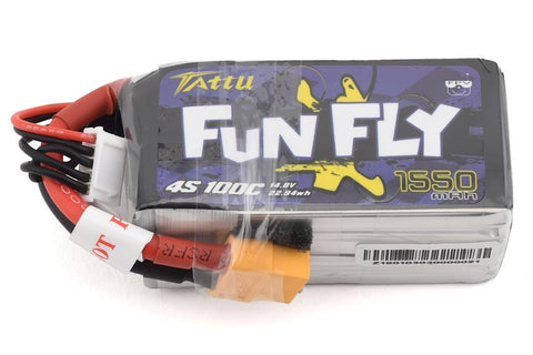 TATFF15504SP Tattu FunFly 4S LiPo Battery 100C (14.8V/1550mAh) (JST-XH) w/XT-60 Connector-LiPo Battery-Mike's Hobby