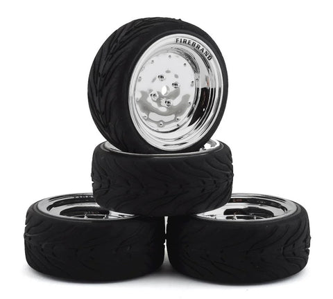 FBR1WHERET690 Firebrand RC Retrodrag RT3 Pre-Mounted On-Road Tires (4) (Chrome) w/Fang Tires, 12mm Hex & 3mm Offset-WHEELS AND TIRES-Mike's Hobby