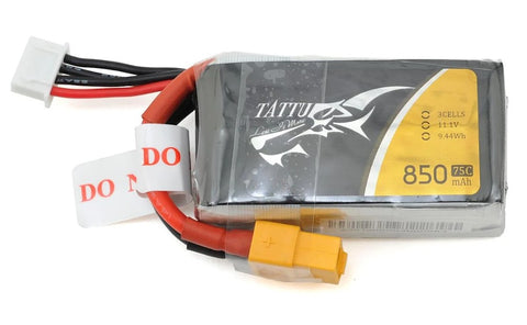 TAT850-111-75C Tattu 3S LiPo Battery 75C (11.1V/850mAh) w/XT-60 Connector-LiPo Battery-Mike's Hobby