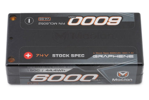 MCL6052 Maclan Graphene V4-SS 2S 150C Shorty LiPo Battery (7.4V/6000mAh) (Stock Spec) w/5mm Bullets-LiPo Battery-Mike's Hobby