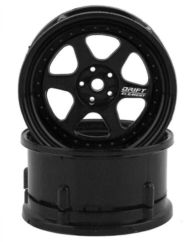 DSC-DE-205 DS Racing Drift Element 6 Spoke Drift Wheels (Triple Black) (2) (Adjustable Offset) w/12mm Hex-WHEELS AND TIRES-Mike's Hobby