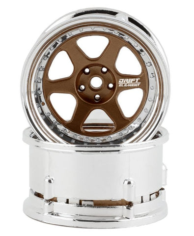 DSC-DE-221 DS Racing Drift Element 6 Spoke Drift Wheels (Bronze & Chrome) (2) (Adjustable Offset) w/12mm Hex-WHEELS AND TIRES-Mike's Hobby
