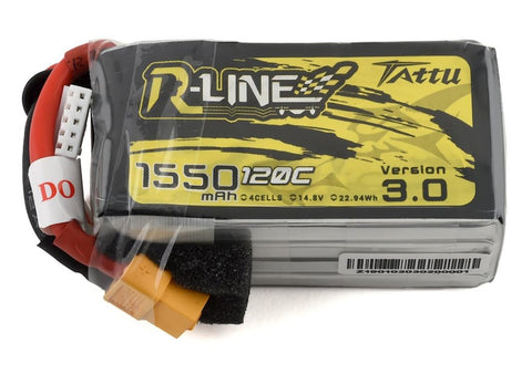 TAA15504S12X6 Tattu "R-Line 3.0" 4S LiPo Battery 120C (14.8V/1550mAh) (JST-XH) w/XT-60 Connector-LiPo Battery-Mike's Hobby