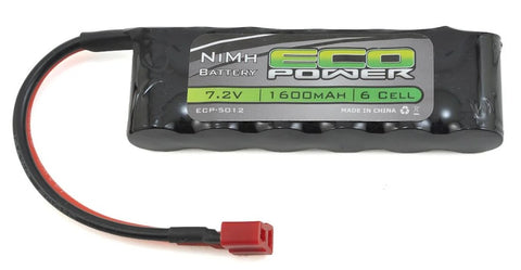 ECP-5012 EcoPower 6-Cell NiMH Flat Battery Pack w/T-Style Connector (7.2V/1600mAh)-Hobby Battery-non lipo-Mike's Hobby