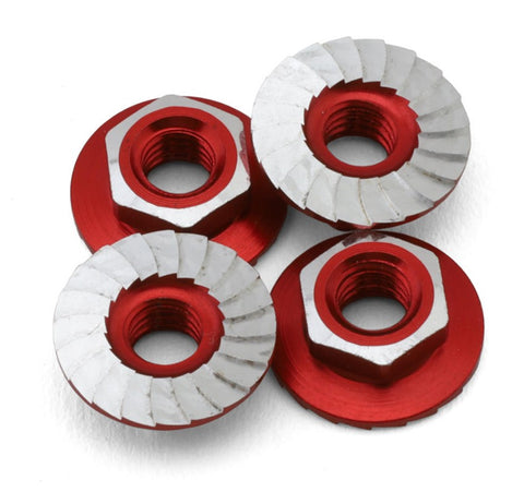 1UP870501 1UP Racing 4mm "Lockdown" Serrated Aluminum Wheel Nuts (Red) (4)-HARDWARE-Mike's Hobby