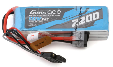 GEA223S25T3GT Gens Ace G-Tech Smart 3S LiPo Battery 25C (11.1V/2200mAh) w/Universal Connector-LiPo Battery-Mike's Hobby