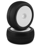 TZO-TZT202M-W TZO Tires 202 1/8 Truggy Pre-Glued Tire Set (White) (2) (Medium)-WHEELS AND TIRES-Mike's Hobby