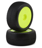 TZO-TZK-T402US-Y TZO Tires 402 1/8 Truggy Pre-Glued Tire Set (Yellow) (2) (Ultra Clay)-WHEELS AND TIRES-Mike's Hobby