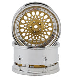 DSC-DE-318 DS Racing Element Mesh 1/10 Drift Wheels (Gold w/Chrome Lip & Gold Rivets) (2) (Adjustable Offset) w/12mm Hex