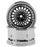 DSC-DE-320 DS Racing Element Mesh 1/10 Drift Wheels (Gunmetal w/Chrome Lip & Black Rivets) (2) (Adjustable Offset) w/12mm Hex-WHEELS AND TIRES-Mike's Hobby