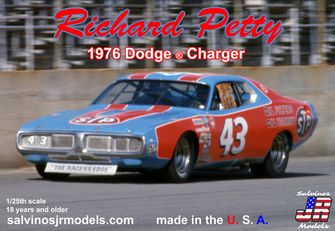 SJMRPDC1976D 1/24 Richard Petty 1976 Dodge Charger Plastic Model Car Kit w/Water Slide Decals-plastic model-Mike's Hobby
