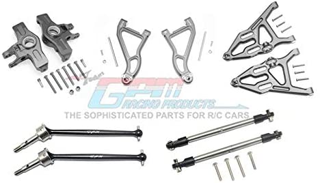 Aluminum Front Upper & Lower Arms + Knuckle Arms + Harden Steel CVD Drive Shaft + SST Turnbuckles - 36Pc Set Gray Silver-RC CAR PARTS-Mike's Hobby