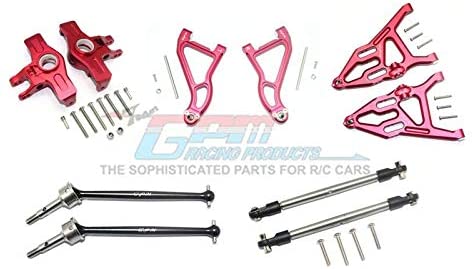 Aluminum Front Upper & Lower Arms + Knuckle Arms + Harden Steel CVD Drive Shaft + SST Turnbuckles - 36Pc Set Red-RC CAR PARTS-Mike's Hobby
