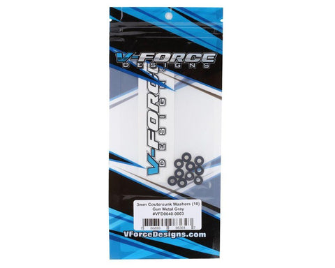 VForce Designs 3mm Countersunk Washers (Grey) (10)-PARTS-Mike's Hobby