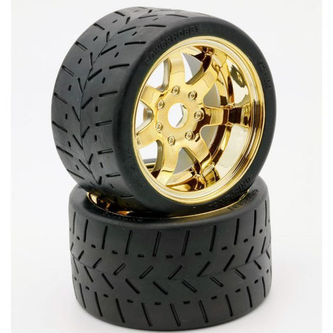 Powerhobby 1/8 Gripper 54/100 Belted Pre-Mounted Tires 17mm - Gold Wheels-WHEELS AND TIRES-Mike's Hobby