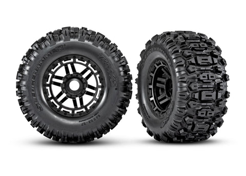 TRA8973 Tires & wheels, assembled, glued (black wheels, dual profile (2.8" outer, 3.6" inner), Sledgehammer® tires, foam inserts) (2) (17mm splined) (TSM® rated)-WHEELS AND TIRES-Mike's Hobby