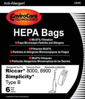 Envirocare Riccar Type B Bags for 8000, 8900 HEPA 6 Pack-VACUUM BAG-Mike's Hobby
