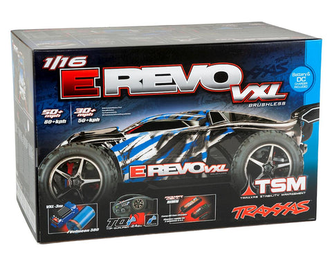 Traxxas E-Revo VXL 1/16 4WD Brushless RTR Truck (Blue) w/TQi 2.4GHz Radio, TSM, Battery & DC Charger-TRAXXAS-Mike's Hobby