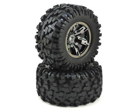 Traxxas X-Maxx Pre-Mounted Tires & Wheels (Black Chrome) (2)-WHEELS AND TIRES-Mike's Hobby