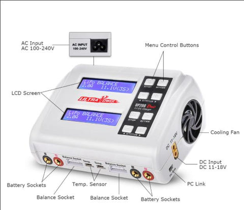 Ultra Power UP200 Duo 200W Dual Port Multi-Chemistry AC/DC Charger-CHARGER-Mike's Hobby